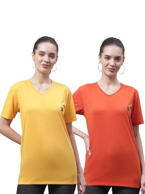 vimal jonney yellow & orange cotton logo t-shirt - pack of 2