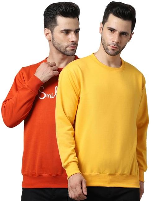 vimal jonney yellow & orange regular fit printed sweatshirts - pack of 2