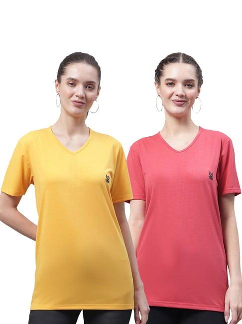 vimal jonney yellow & pink cotton logo t-shirt - pack of 2