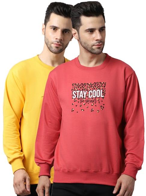 vimal jonney yellow & pink regular fit printed sweatshirts - pack of 2