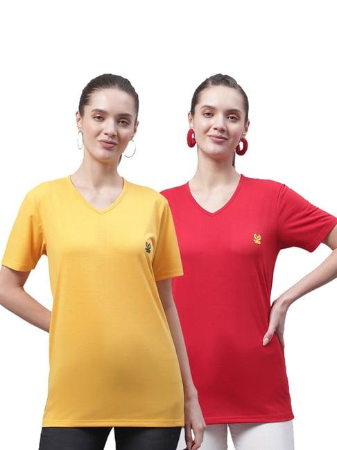 vimal jonney yellow & red cotton logo t-shirt - pack of 2