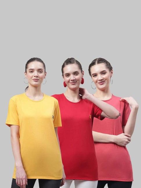 vimal jonney yellow & red cotton sports t-shirt - pack of 3