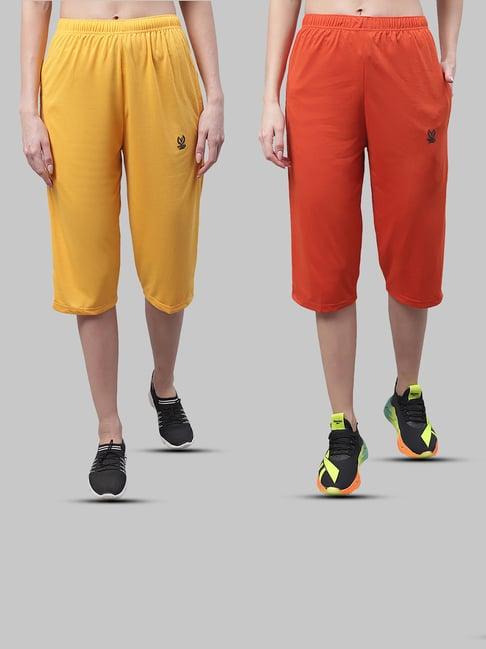 vimal jonney yellow & rust mid rise capris - pack of 2