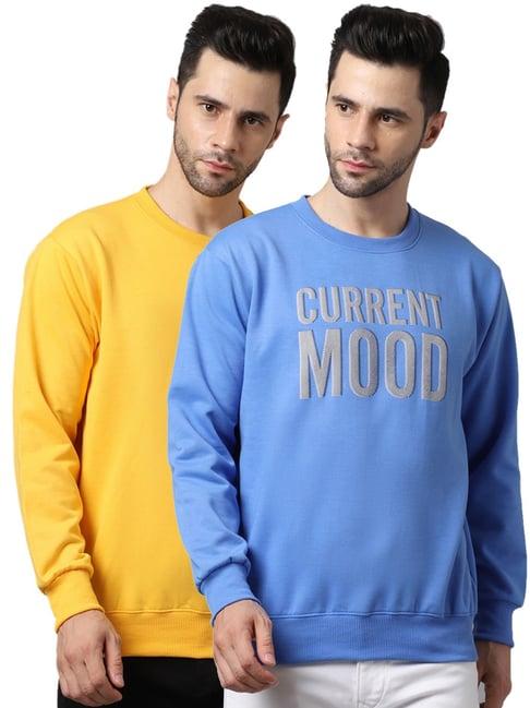 vimal jonney yellow & sky blue regular fit printed sweatshirts - pack of 2