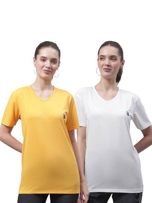 vimal jonney yellow & white cotton logo t-shirt - pack of 2