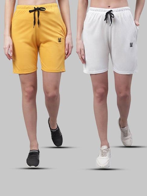 vimal jonney yellow & white cotton sports shorts - pack of 2
