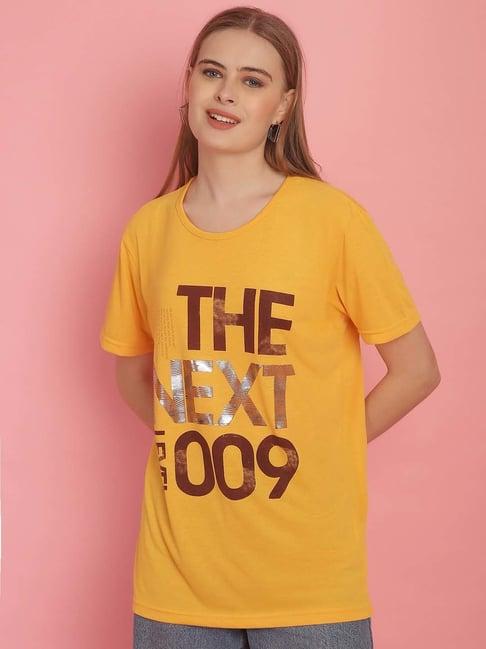 vimal jonney yellow cotton printed sports t-shirt