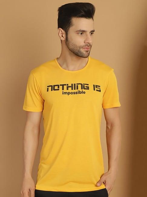 vimal jonney yellow regular fit printed crew t-shirt