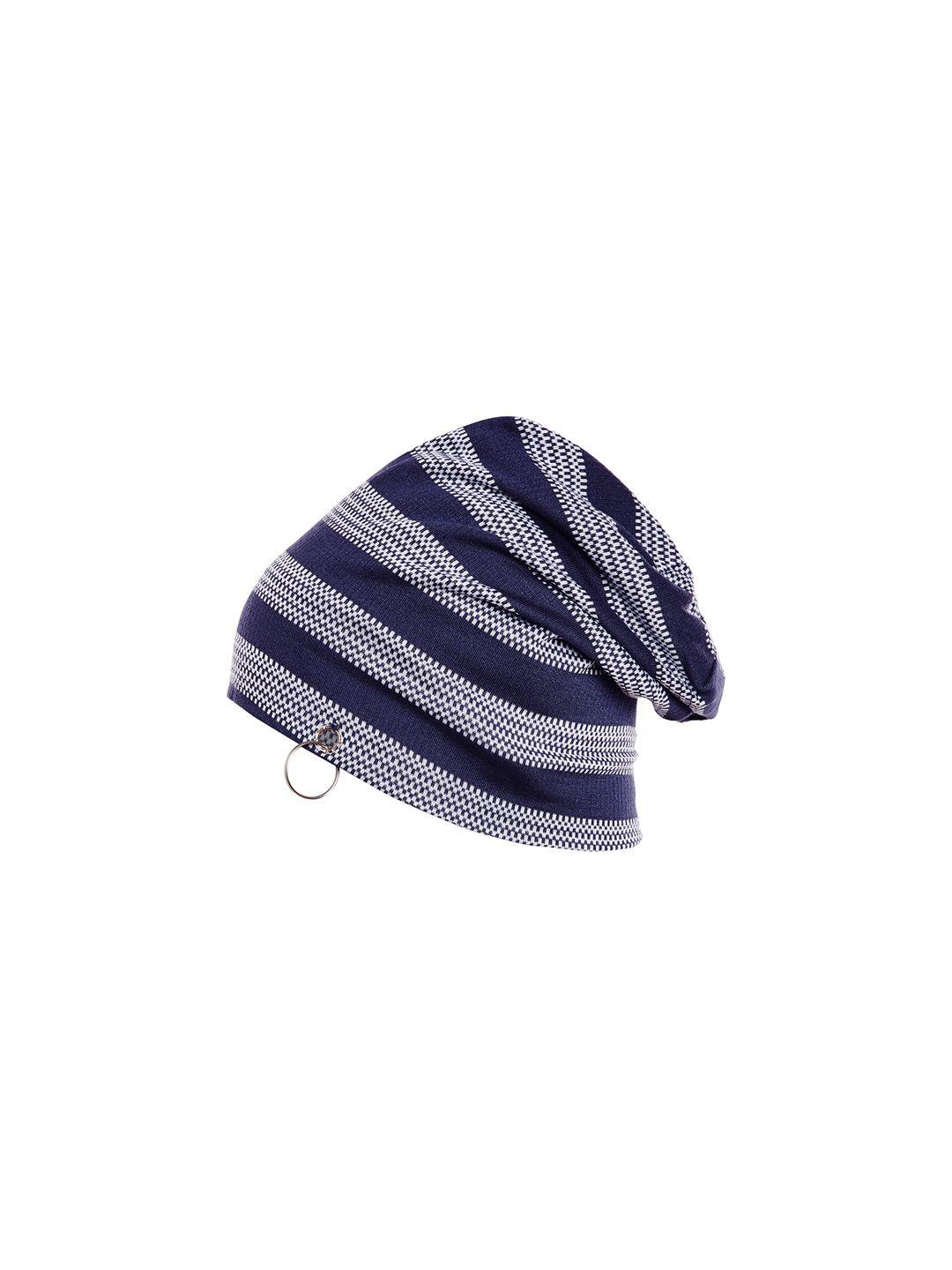 vimal men navy blue & white self design beanie