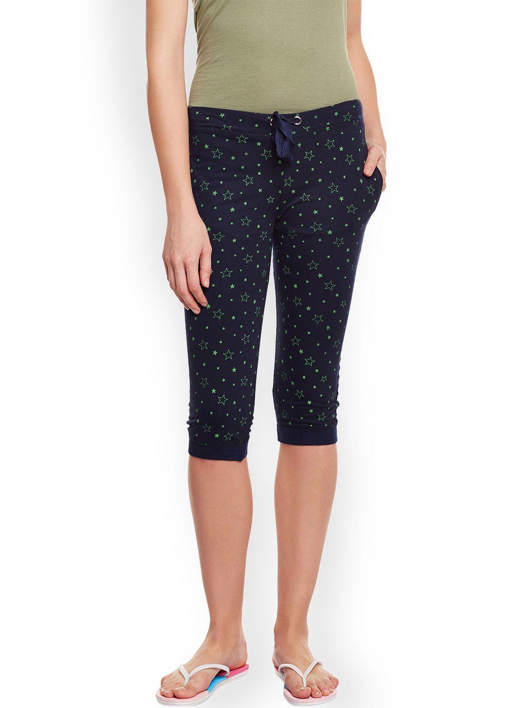 vimal women navy blue & green printed slim fit capris