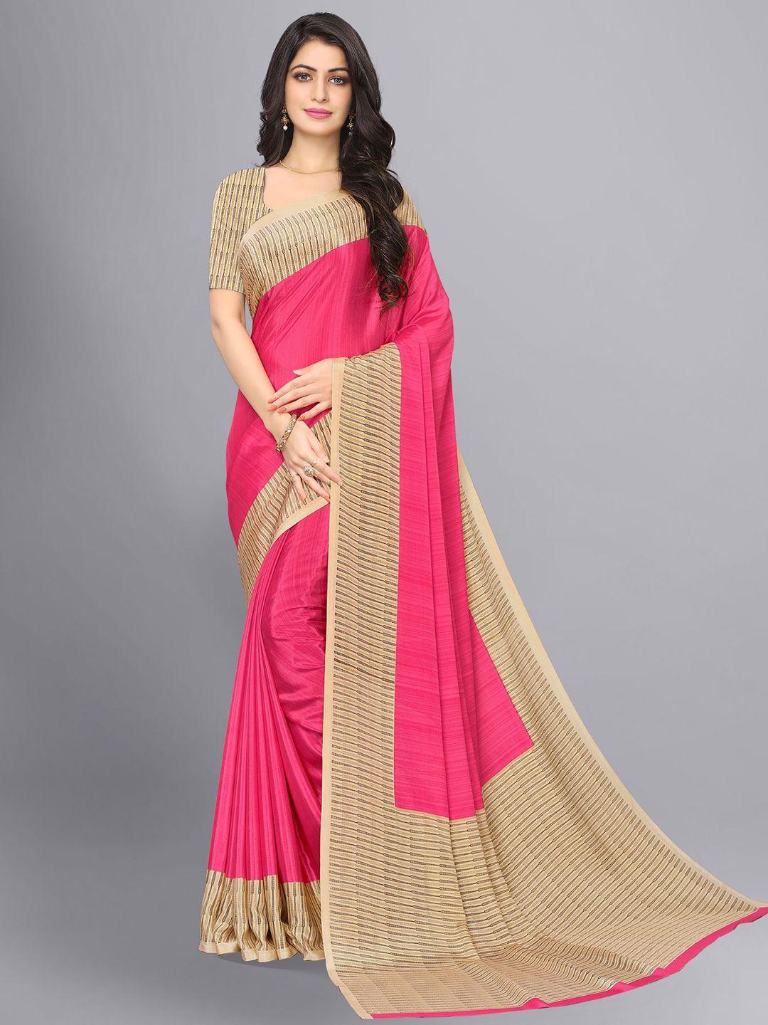vimla pink & beige striped art silk tussar saree