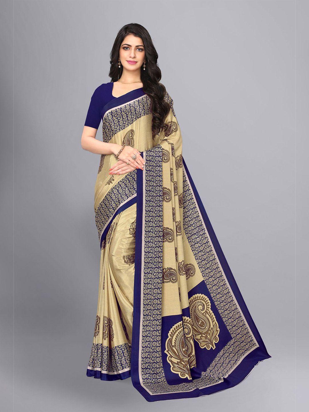 vimla navy blue & beige paisley art silk tussar saree