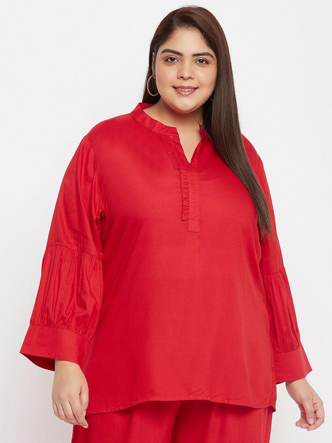 vinaan plus size band collar cuffed sleeves shirt style top
