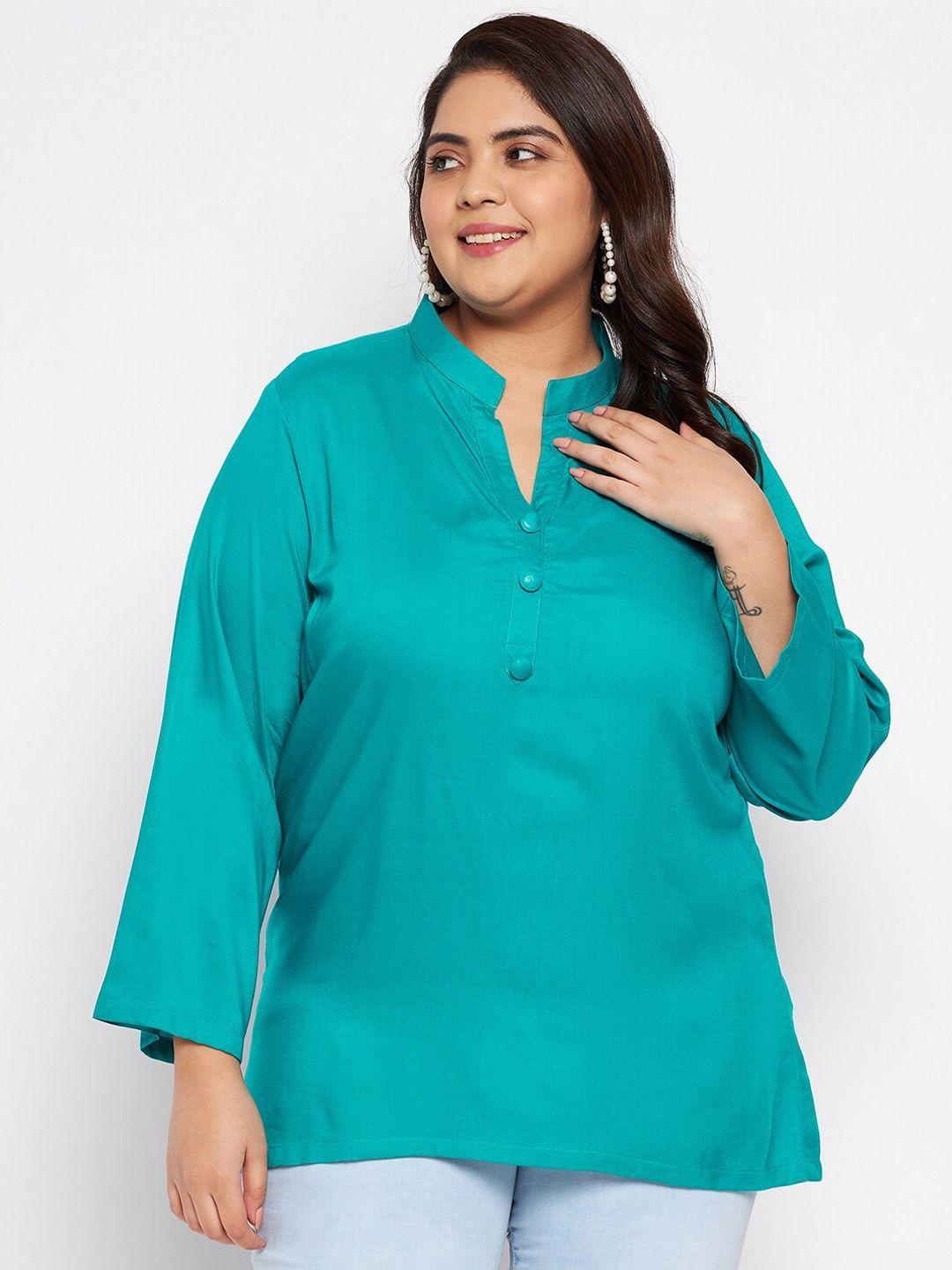 vinaan plus size band collar puff sleeves shirt style top