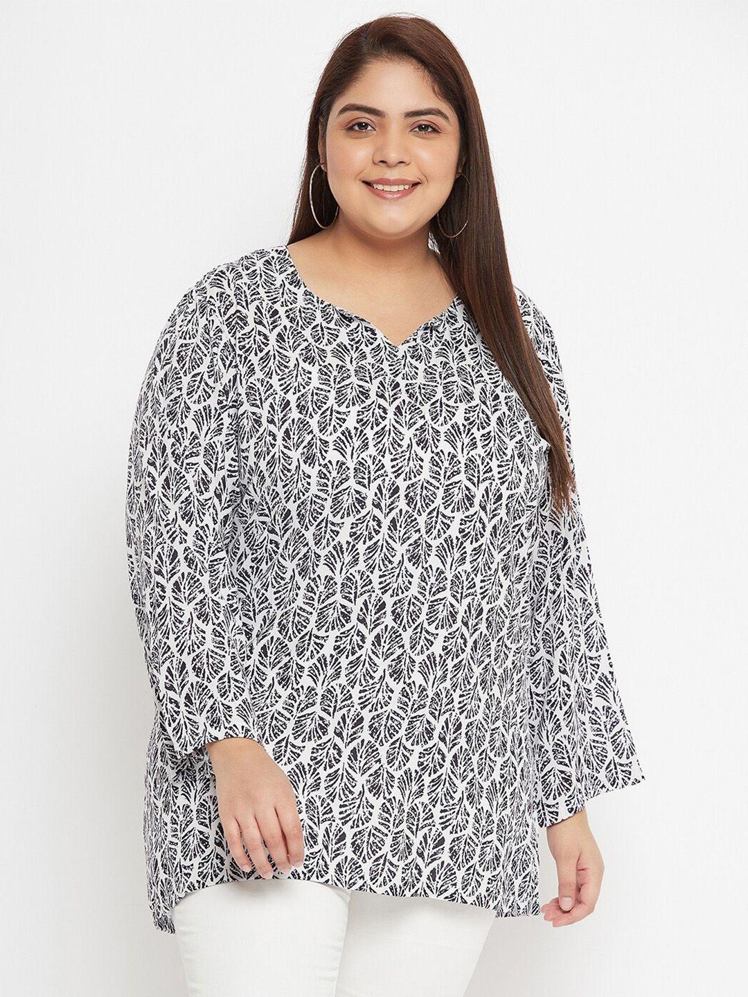 vinaan plus size floral printed notch neck casual top