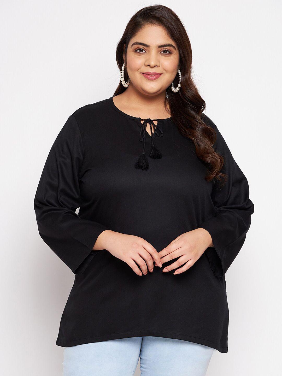 vinaan plus size tie-up neck long sleeves casual top