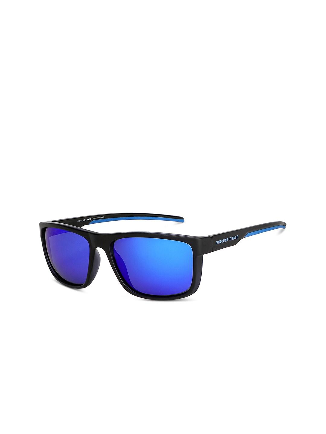 vincent chase unisex blue lens & black sports sunglasses with polarised lens