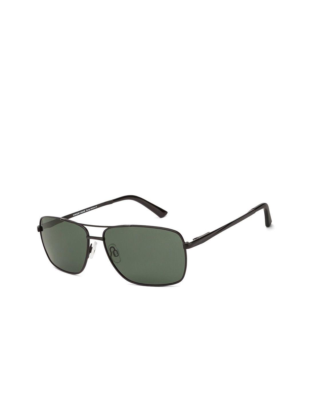 vincent chase unisex green lens & black rectangle sunglasses with polarised lens