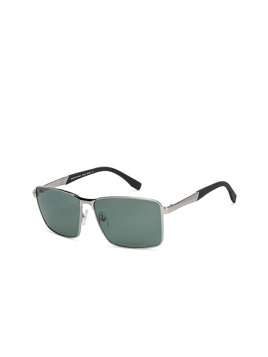 vincent chase unisex green lens & silver-toned rectangle sunglasses with polarised and uv protected lens