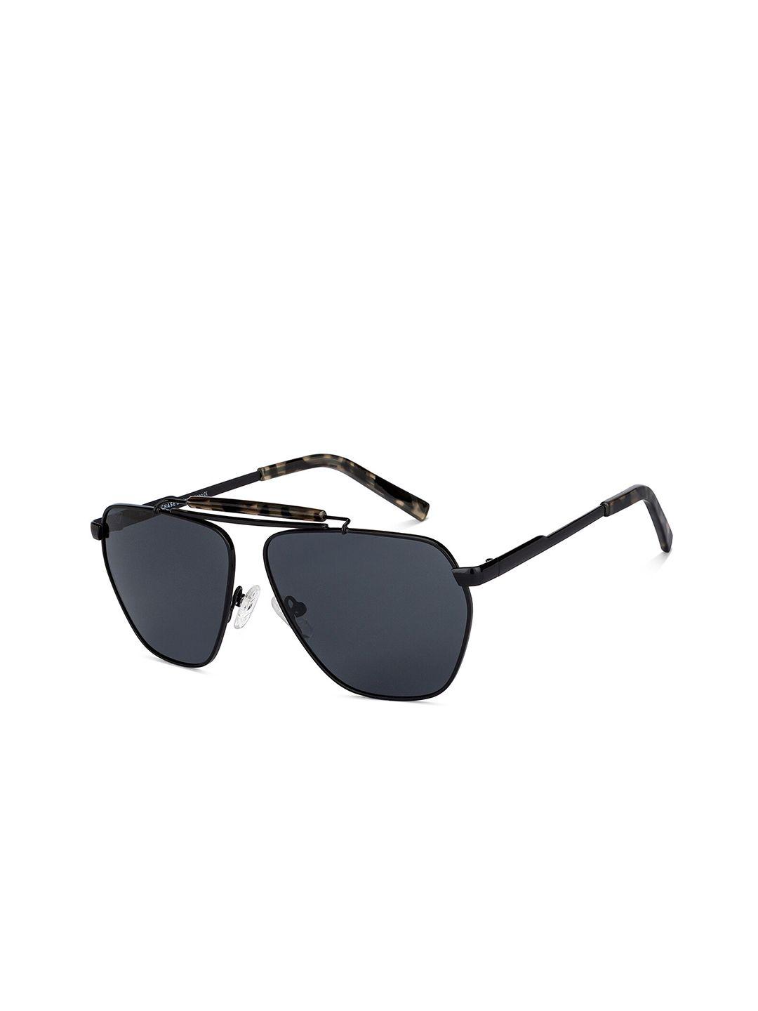 vincent chase unisex grey lens & black aviator sunglasses with polarised and uv protected lens