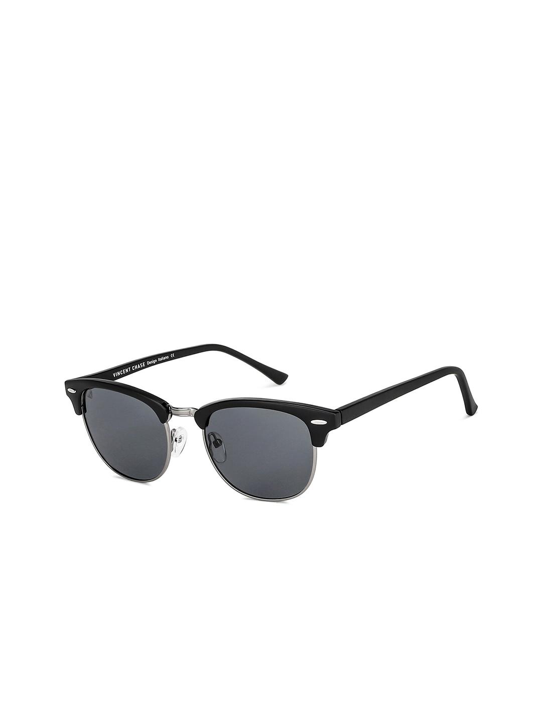 vincent chase unisex grey lens & black browline sunglasses with polarised and uv protected lens