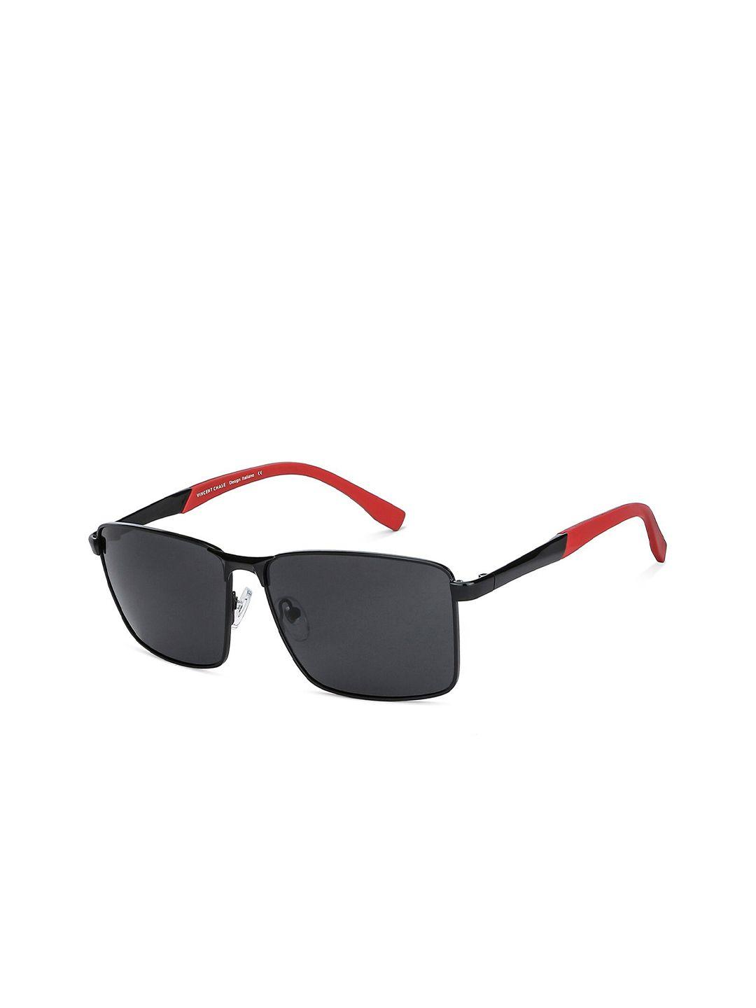 vincent chase unisex grey lens & black rectangle sunglasses with polarised and uv protected lens