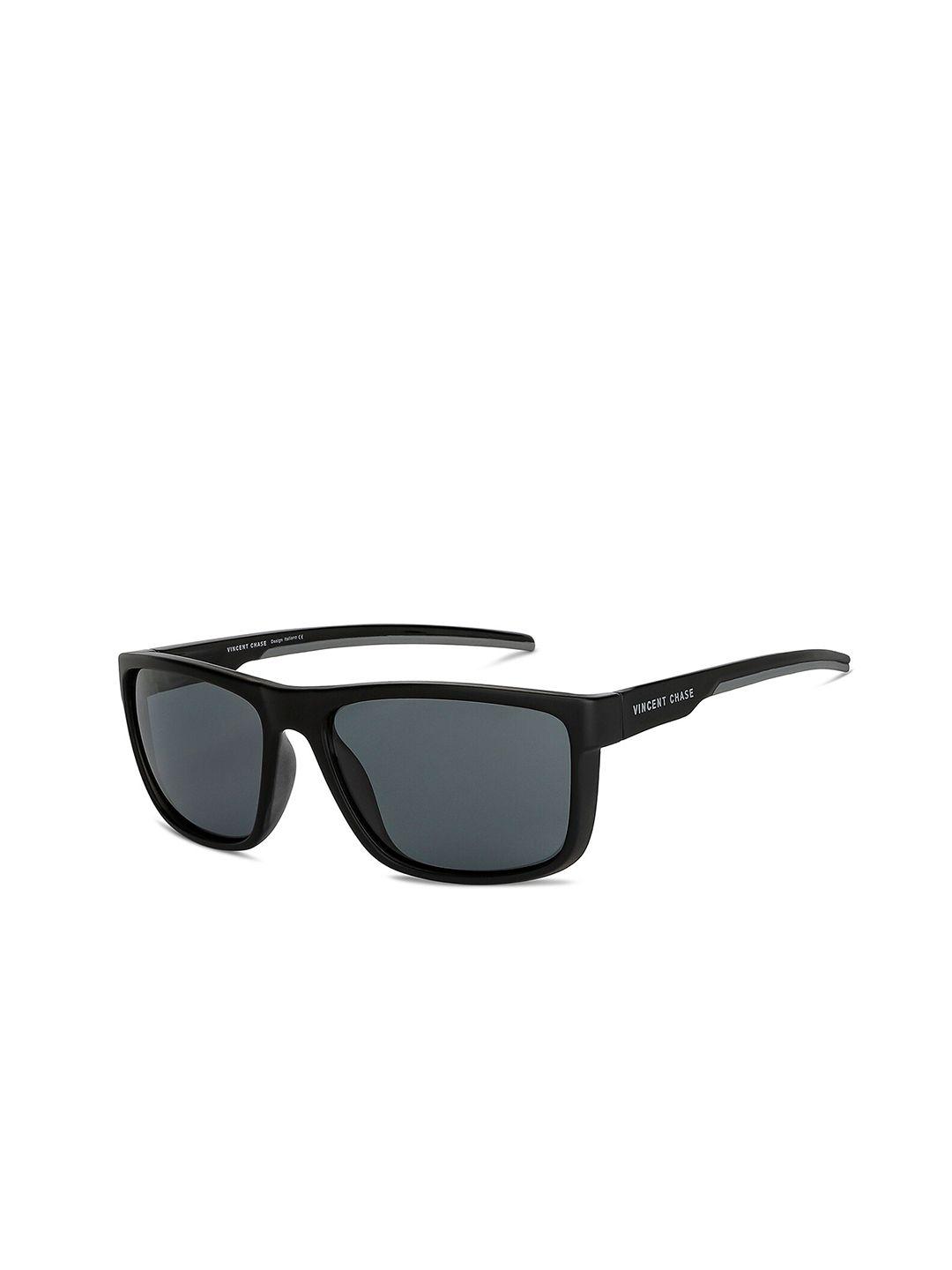 vincent chase unisex grey lens & black sports sunglasses with polarised lens