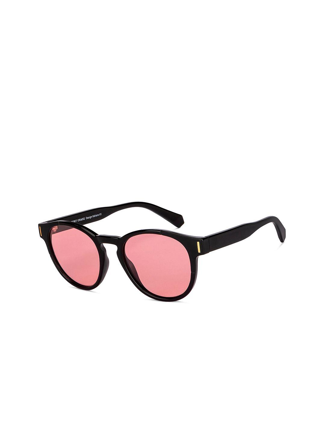 vincent chase unisex pink lens & black round sunglasses with polarised and uv protected lens