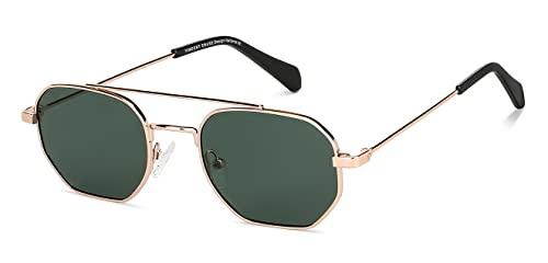 vincent chase by lenskart | gold green full rim hexagonal branded latest and stylish sunglasses | polarized and 100% uv protected | men & women | small | vc s14077