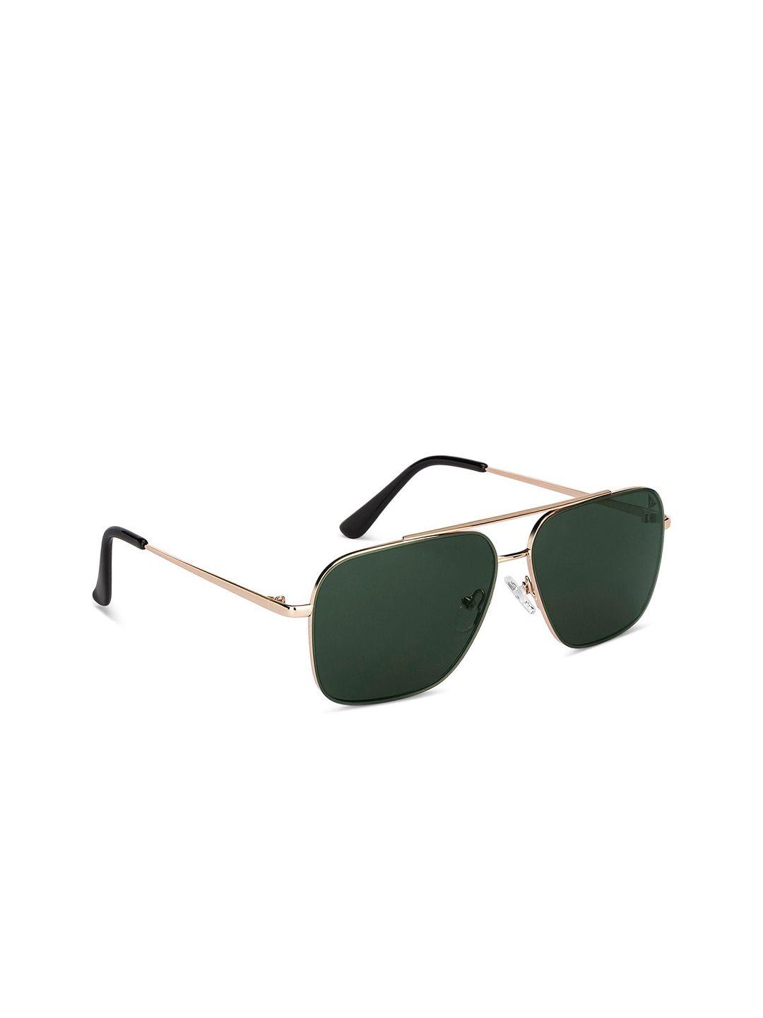 vincent chase green lens & gold-toned full rim aviator sunglasses