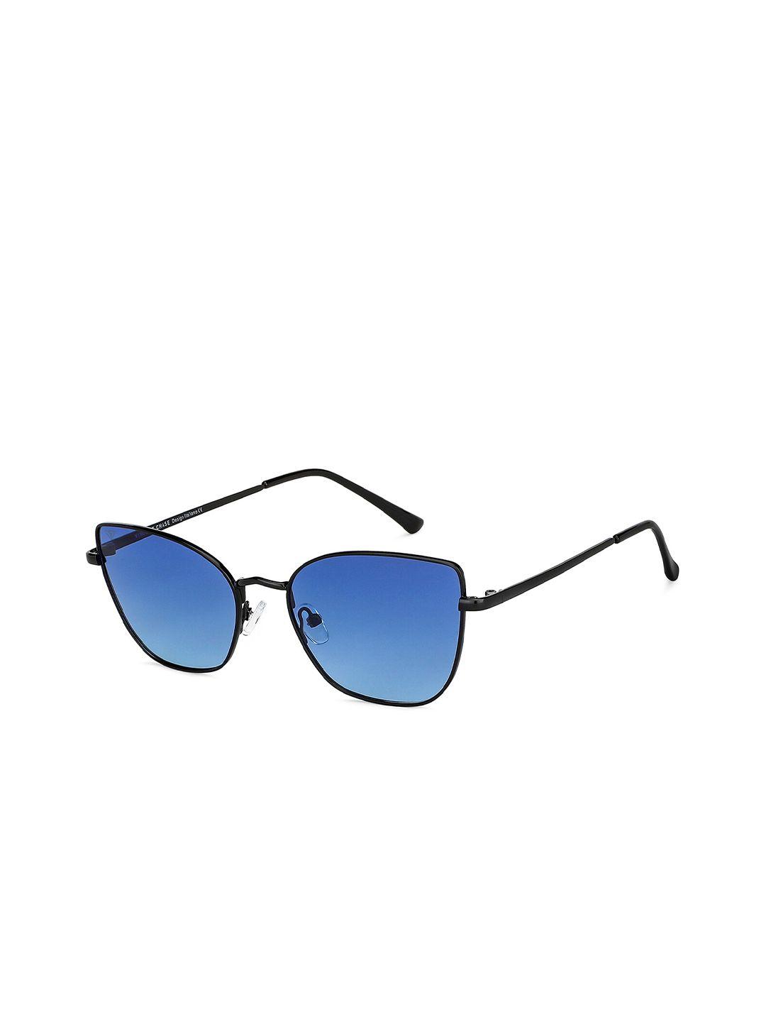 vincent chase unisex blue lens & black cateye sunglasses with polarised lens