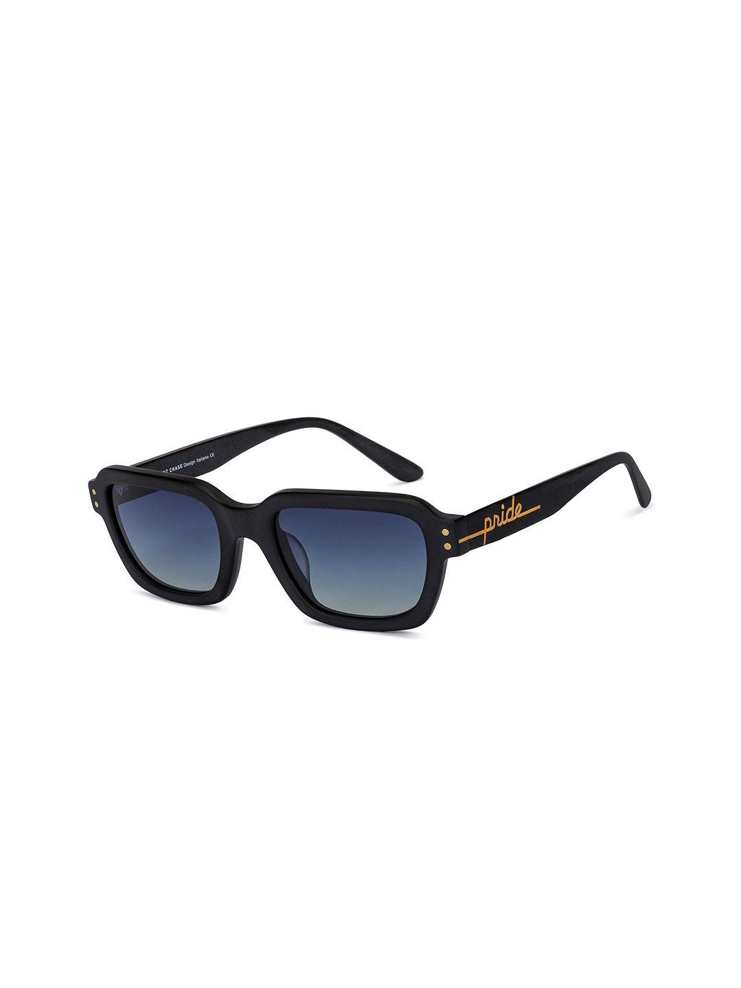 vincent chase unisex blue lens & black square sunglasses with polarised lens