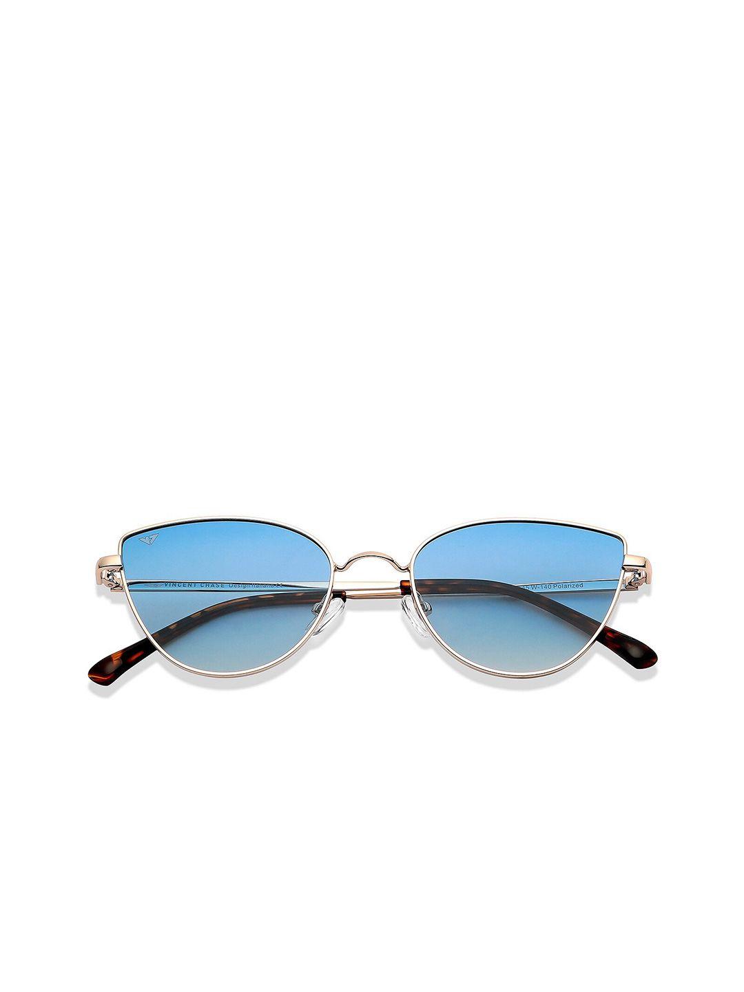 vincent chase unisex blue lens & gold-toned cateye sunglasses with polarised and uv protected lens