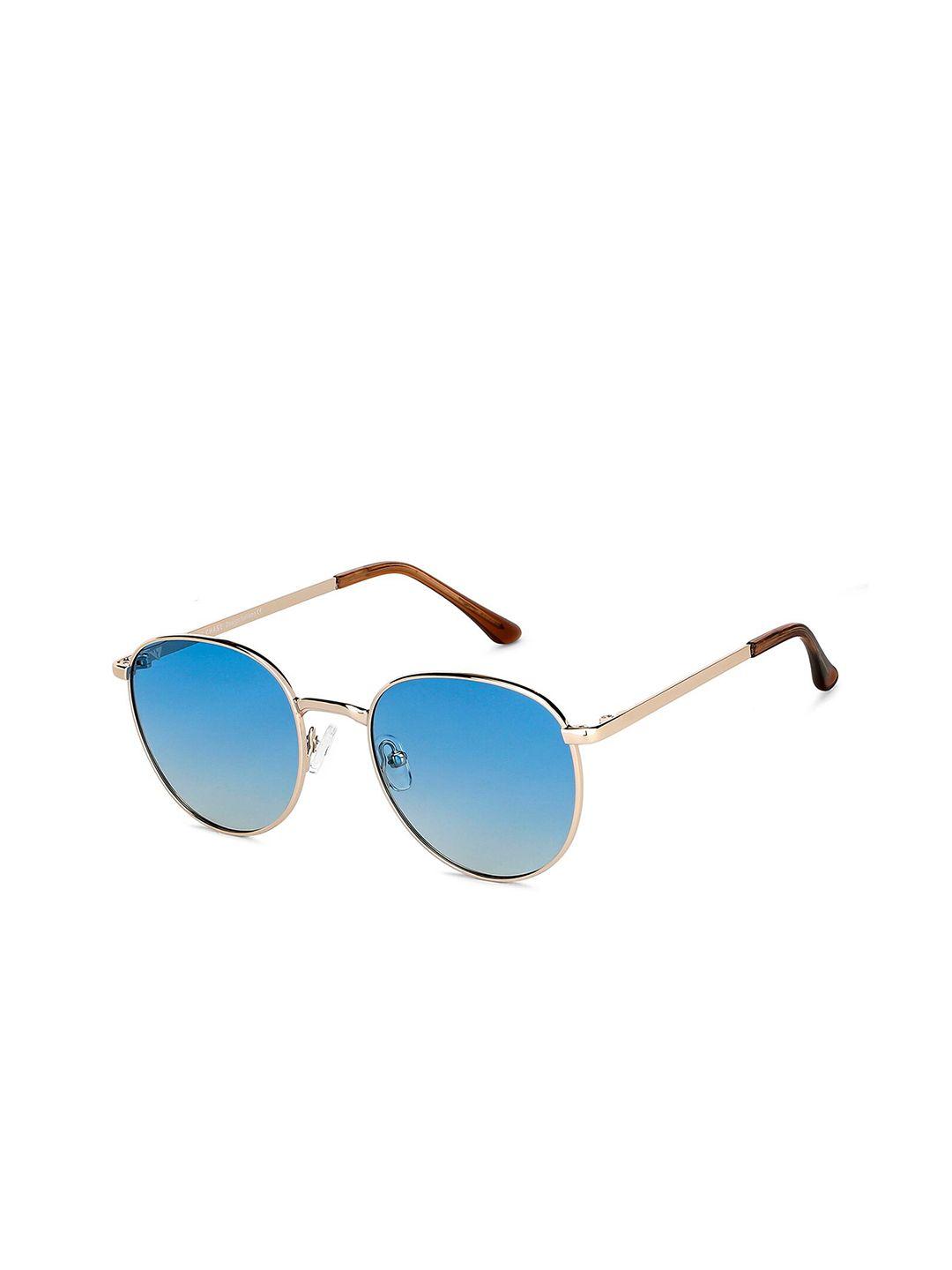 vincent chase unisex blue lens & gold-toned round sunglasses with polarised lens