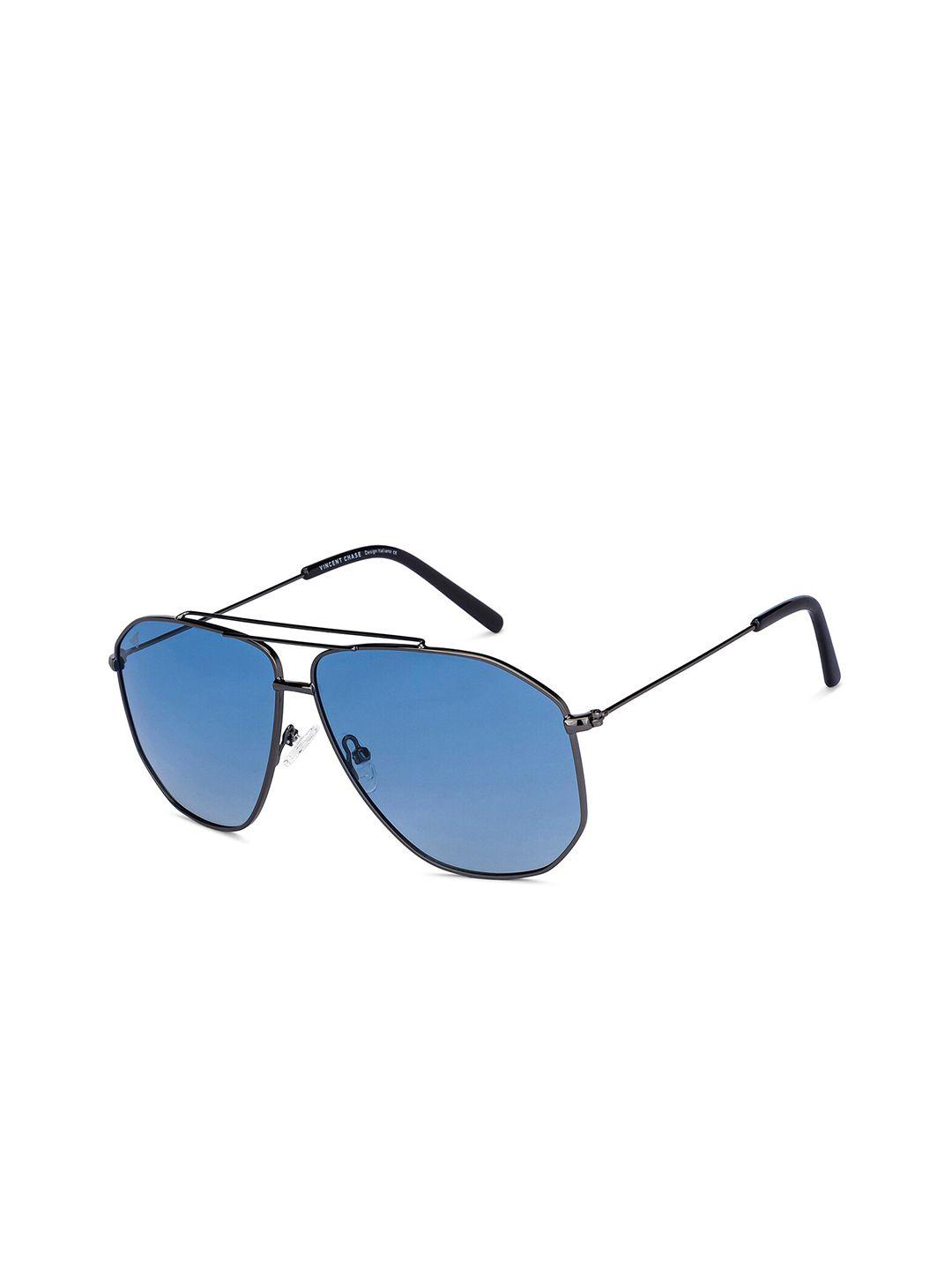 vincent chase unisex blue lens & gunmetal-toned aviator sunglasses with uv protected lens