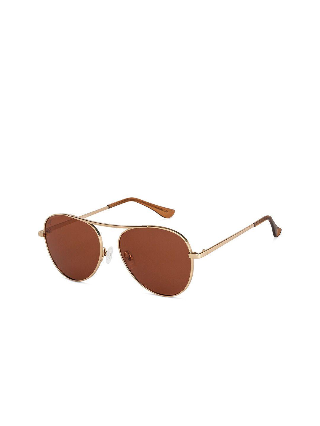 vincent chase unisex brown lens & gold-toned aviator sunglasses with polarised and uv protected lens