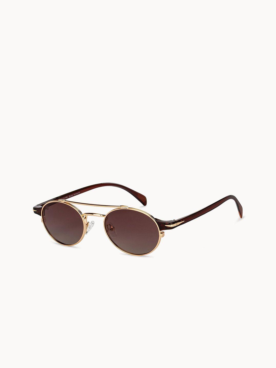 vincent chase unisex brown lens & gold-toned round sunglasses with polarised and uv protected lens