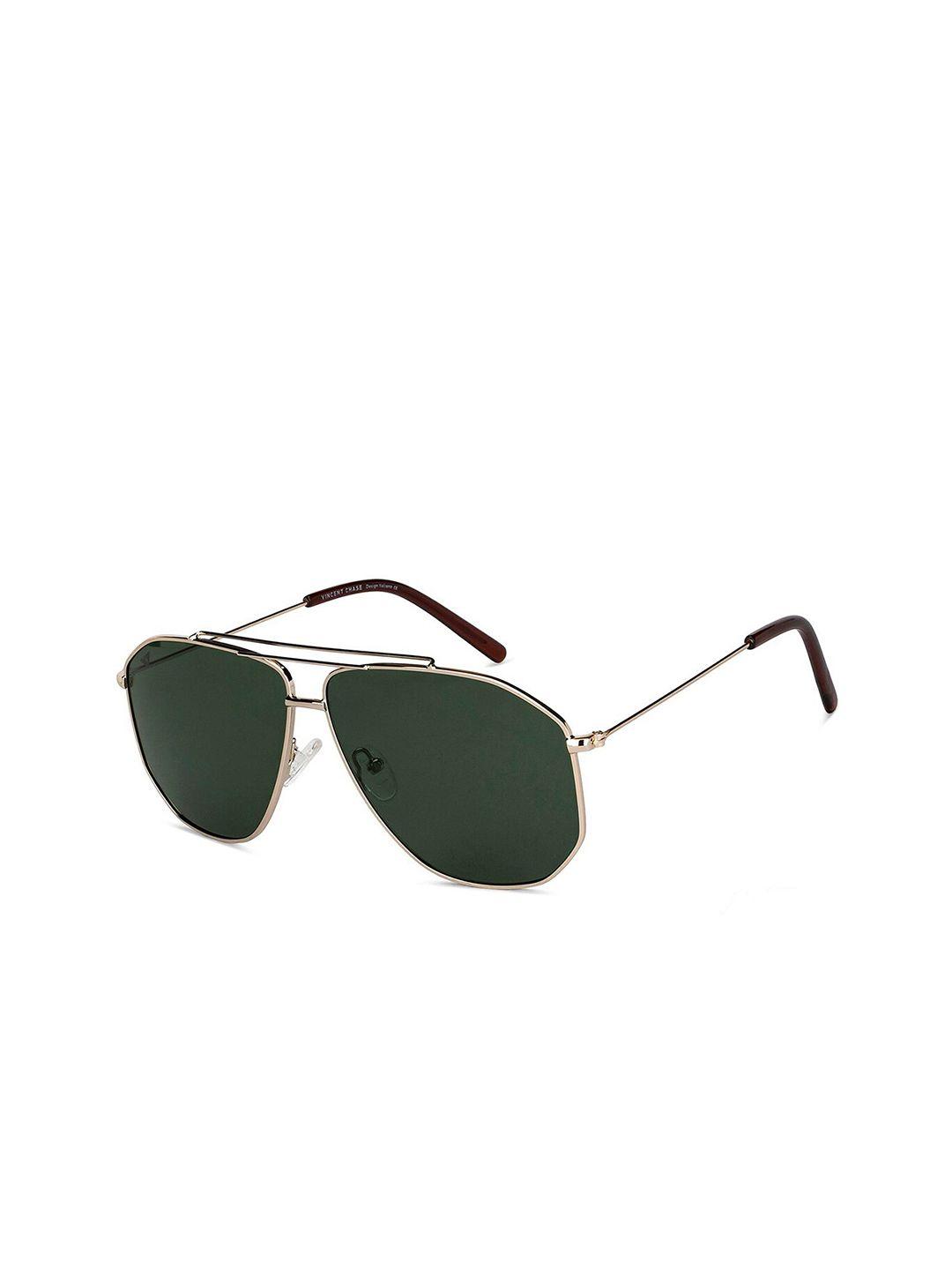 vincent chase unisex green lens & gold-toned full rim aviator sunglasses