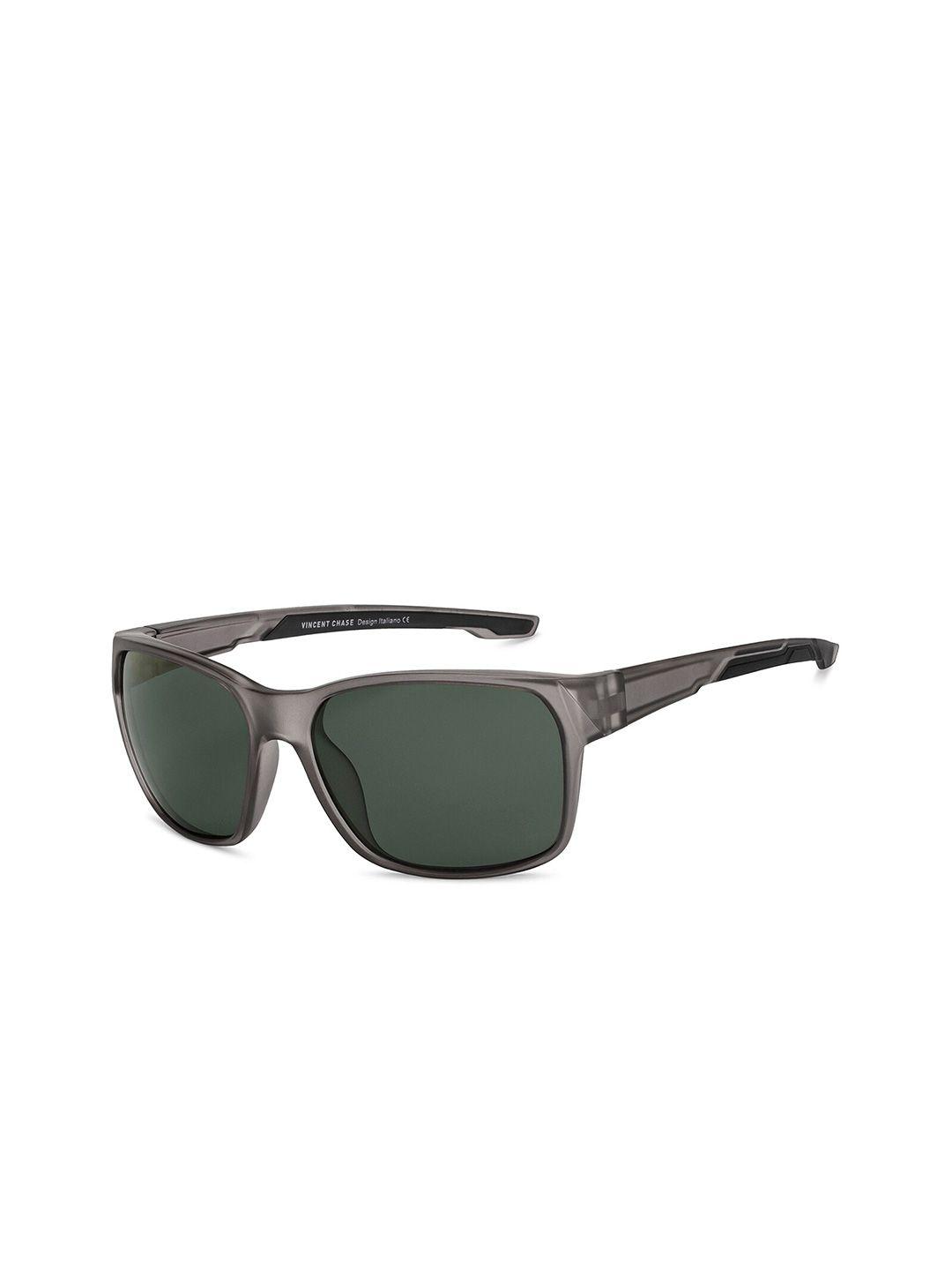 vincent chase unisex green lens & gunmetal-toned sports sunglasses with uv protected lens