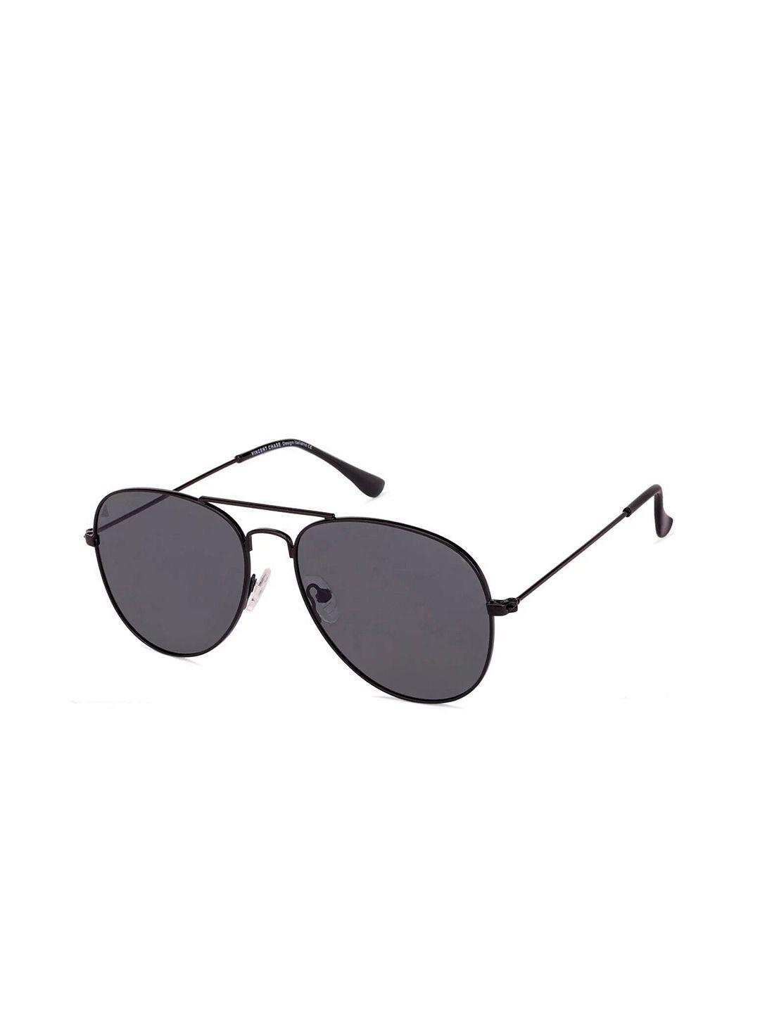 vincent chase unisex grey lens & black aviator sunglasses with polarised lens