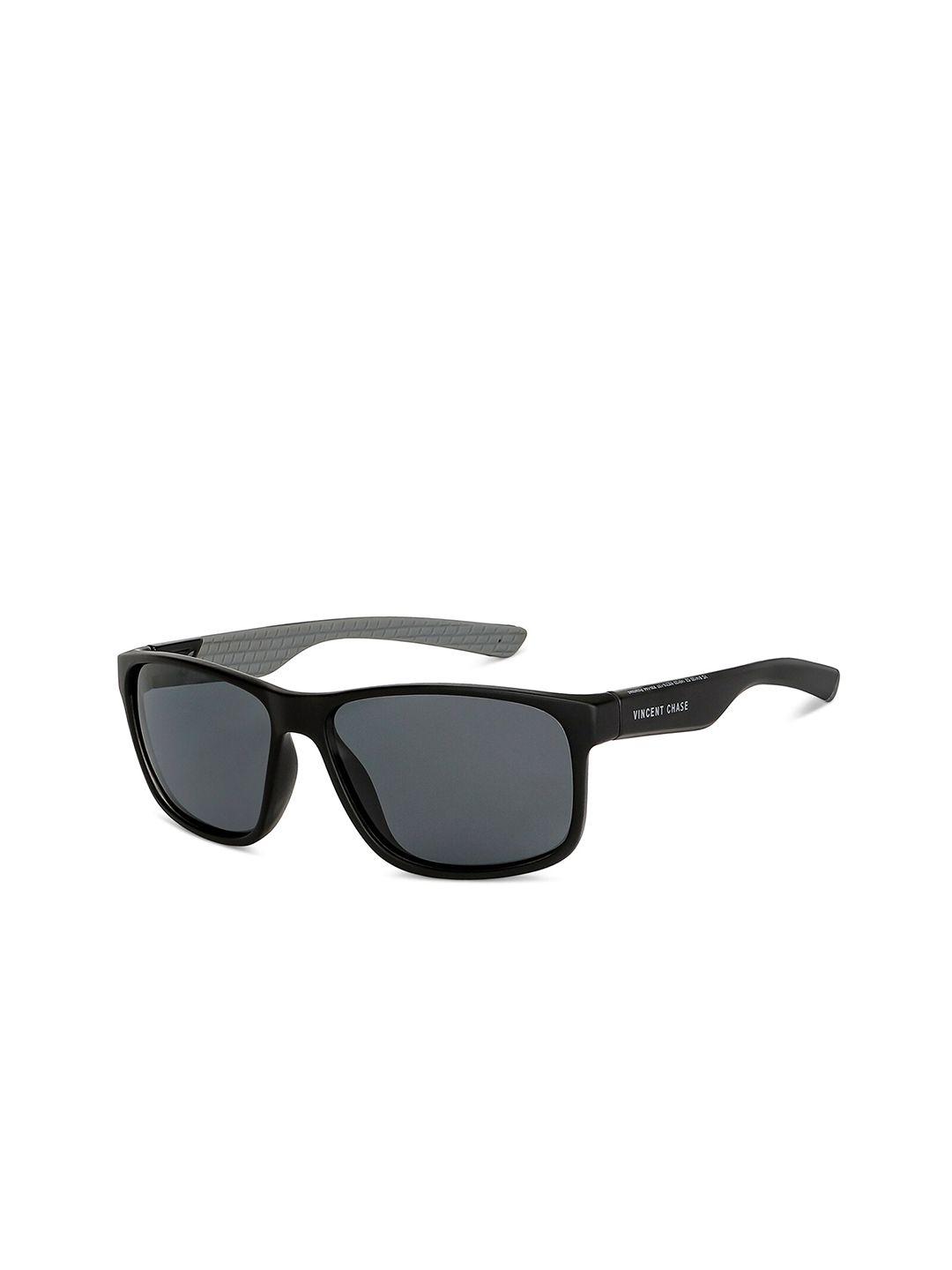 vincent chase unisex grey lens & black sports sunglasses with polarised lens