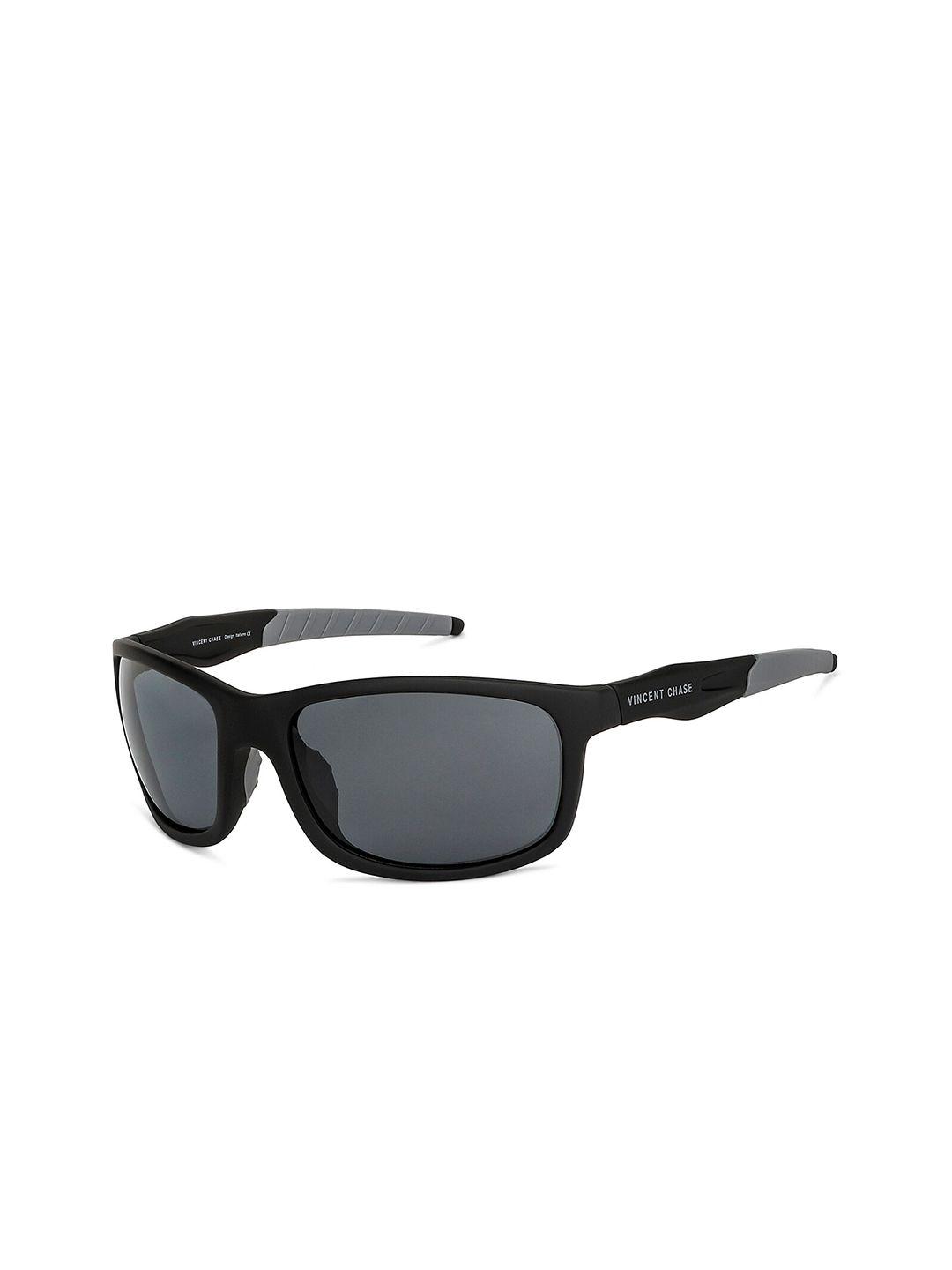 vincent chase unisex grey lens & black sports sunglasses with polarised lens