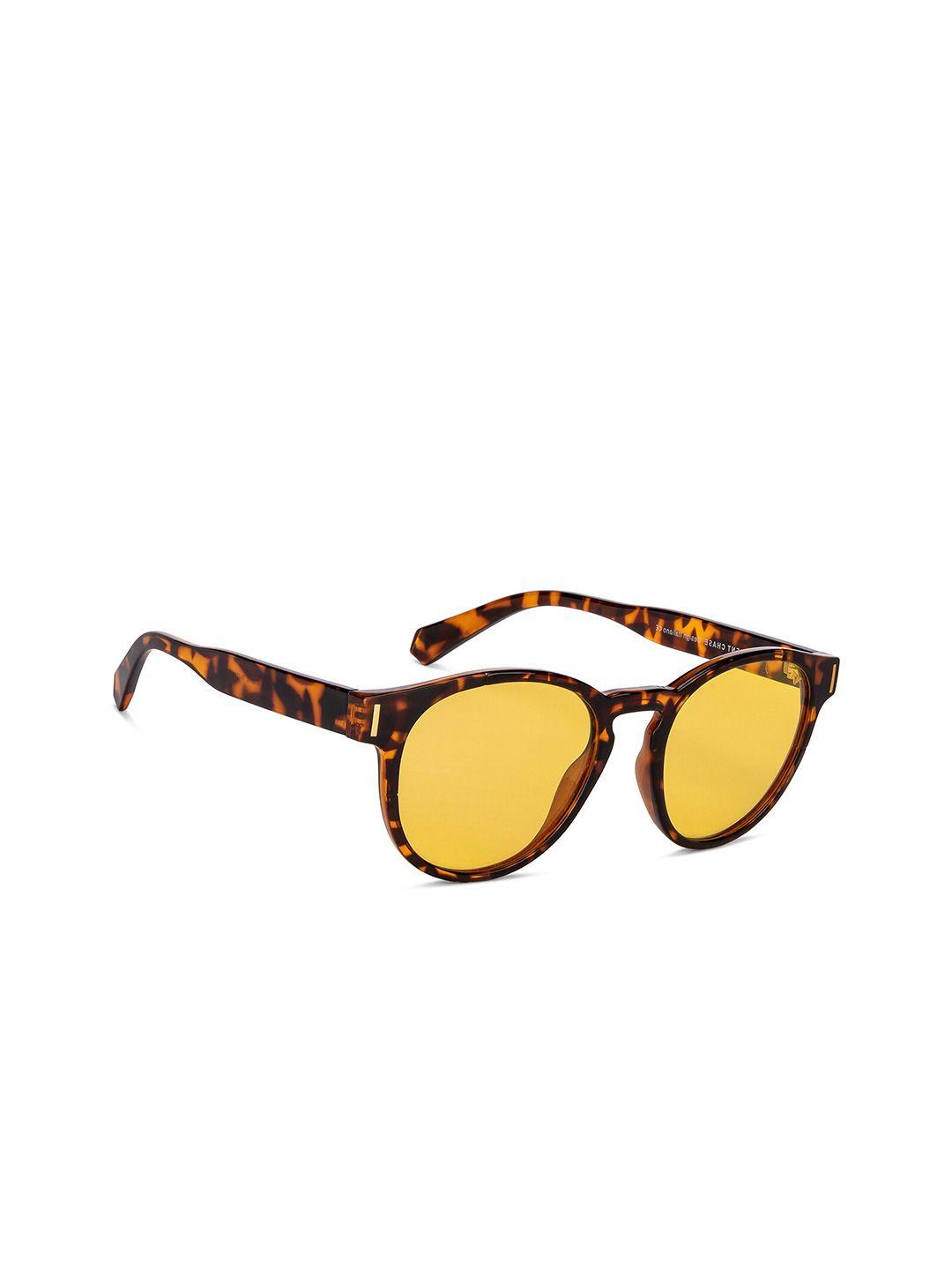 vincent chase unisex yellow lens & brown round sunglasses with polarised and uv protected lens