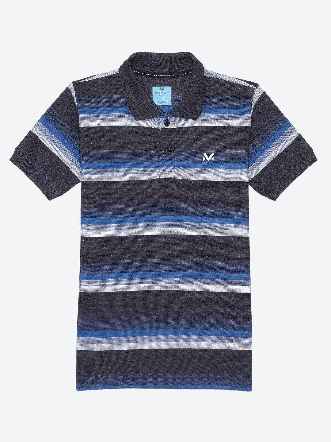 vinenzia kids-boys blue striped polo collar raw edge t-shirt