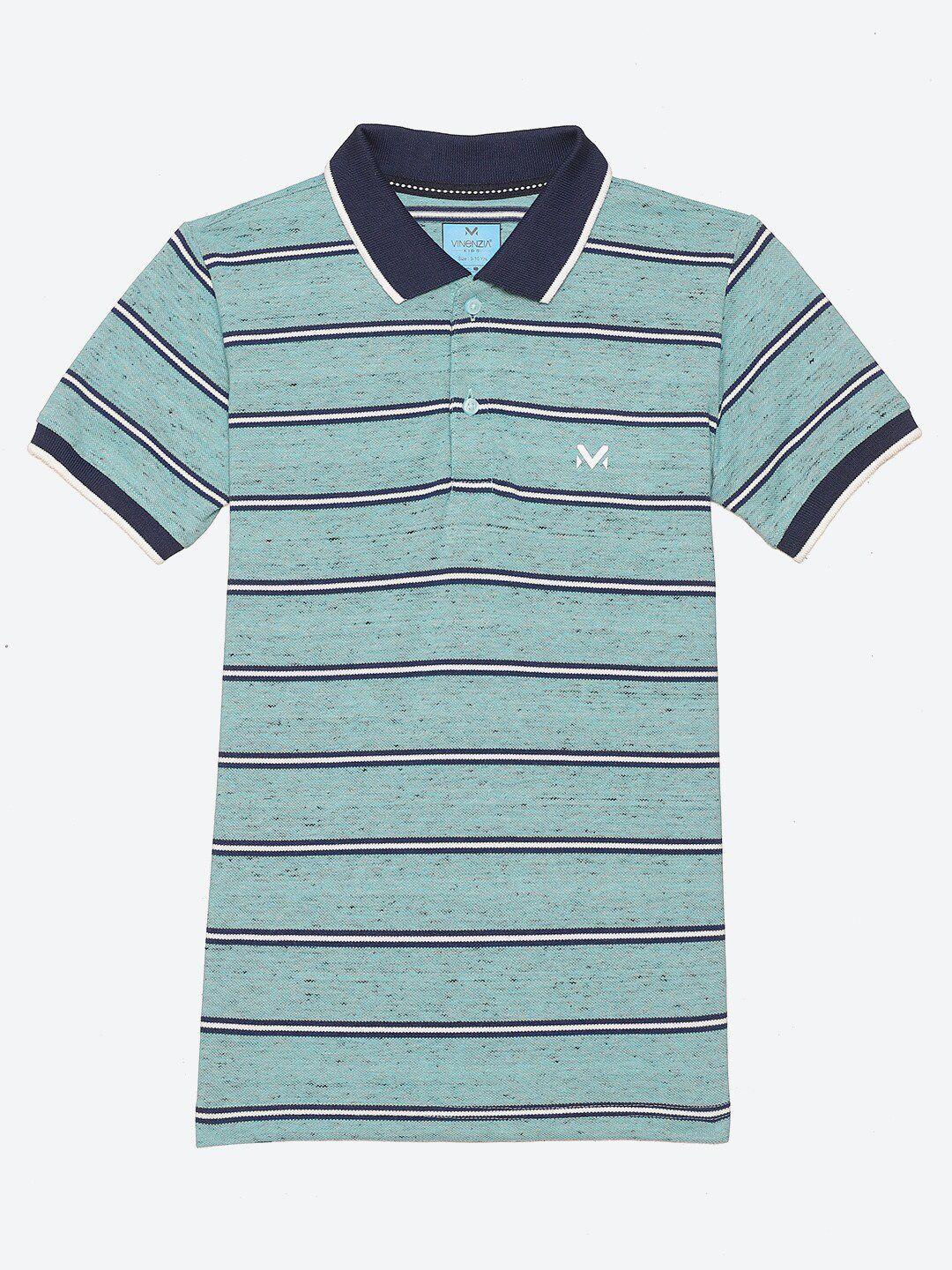 vinenzia boys green striped polo collar t-shirt