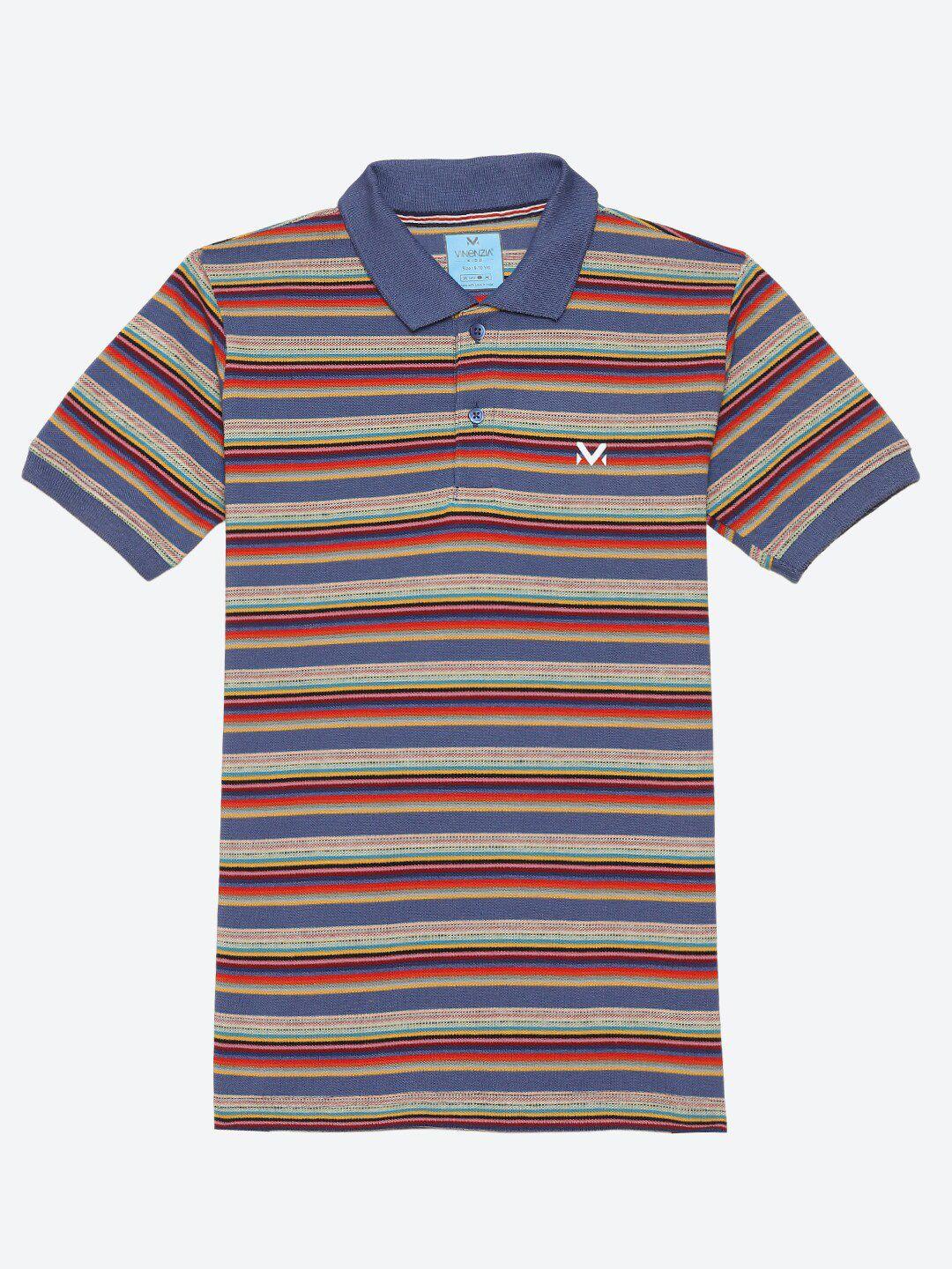 vinenzia boys navy blue striped polo collar t-shirt