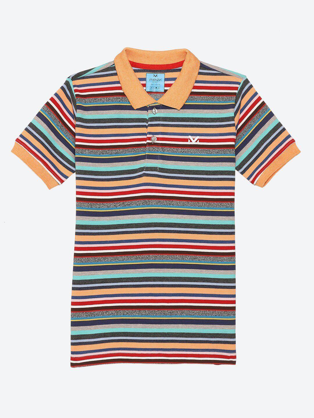 vinenzia boys peach-coloured striped polo collar t-shirt