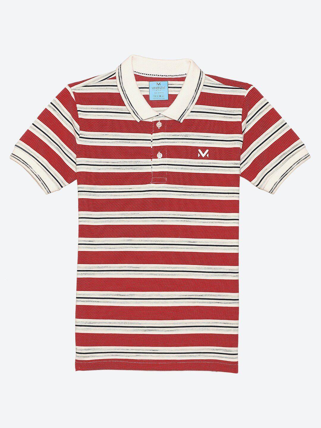 vinenzia boys red & cream-coloured striped polo collar t-shirt
