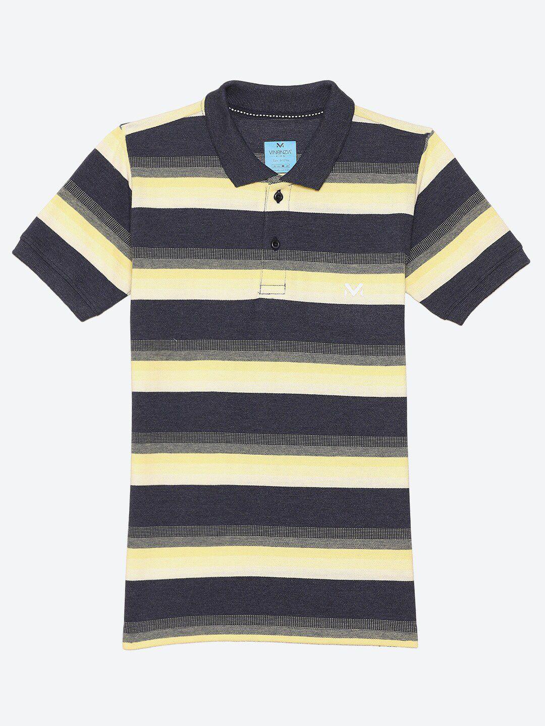 vinenzia boys yellow & grey striped polo collar cotton t-shirt
