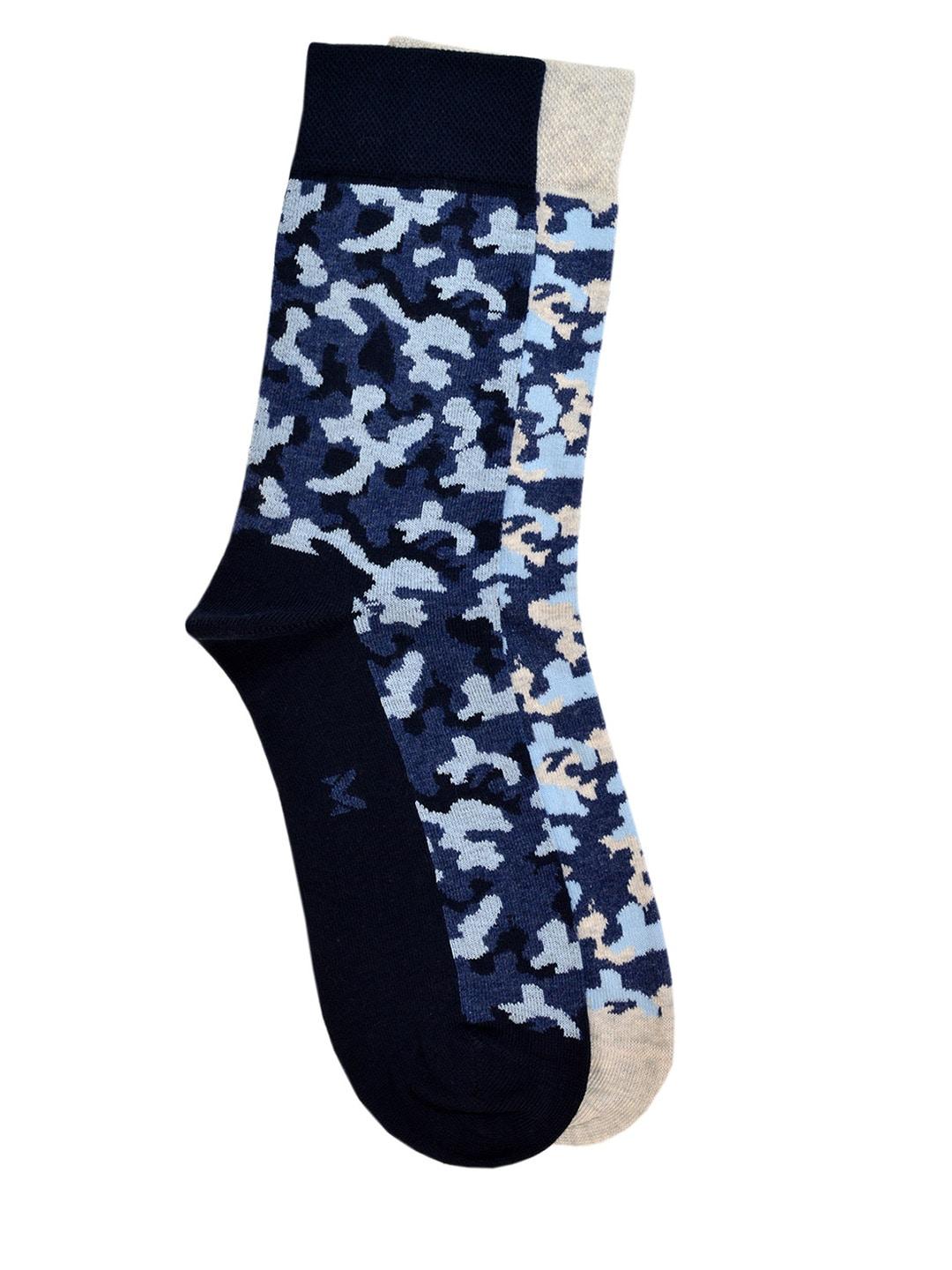 vinenzia men pack of 2 navy blue & grey melange camouflage patterned calf-length socks